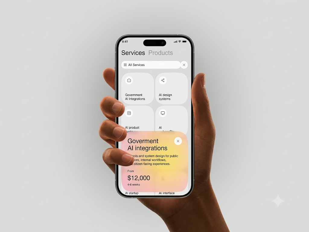 Phone showing a services app held in hand