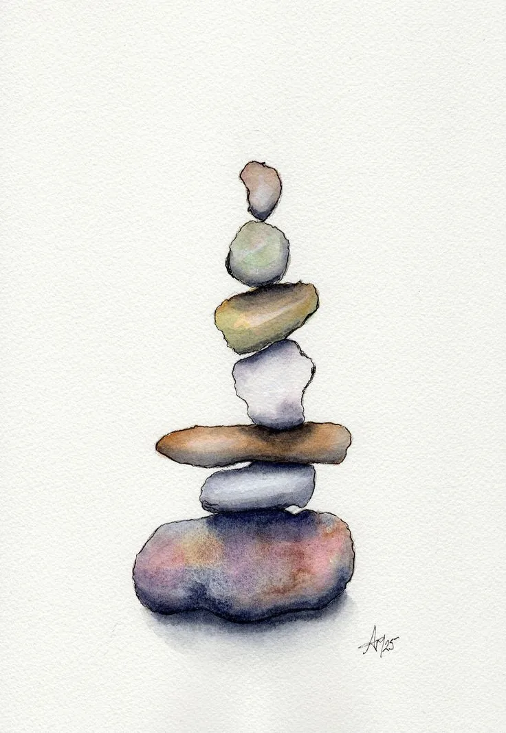 Watercolour of balanced stacked stones